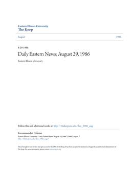 Daily Eastern News: August 29, 1986 Eastern Illinois University