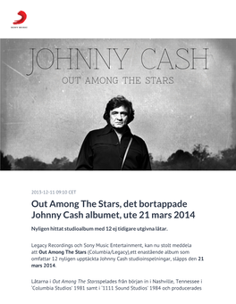 Out Among the Stars, Det Bortappade Johnny Cash Albumet, Ute 21 Mars 2014