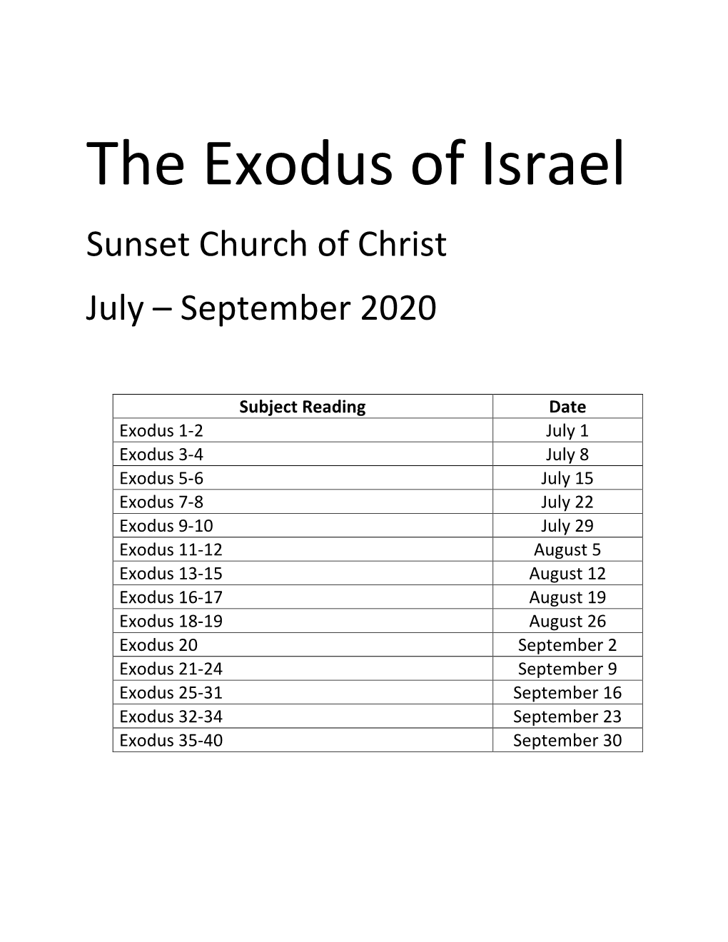 The Exodus of Israel