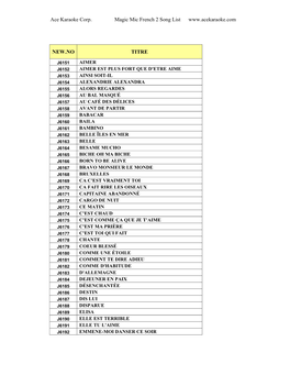 Ace Karaoke Corp. Magic Mic French 2 Song List