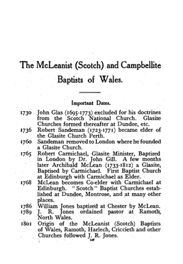 The Mcleanist (Scotch) and Campbellite . Baptists of Wales