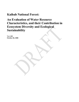 Kaibab National Forest: an Evaluation of Water Resource Characteristics, and Their Contribution in Ecosystem Diversity and Ecological Sustainability