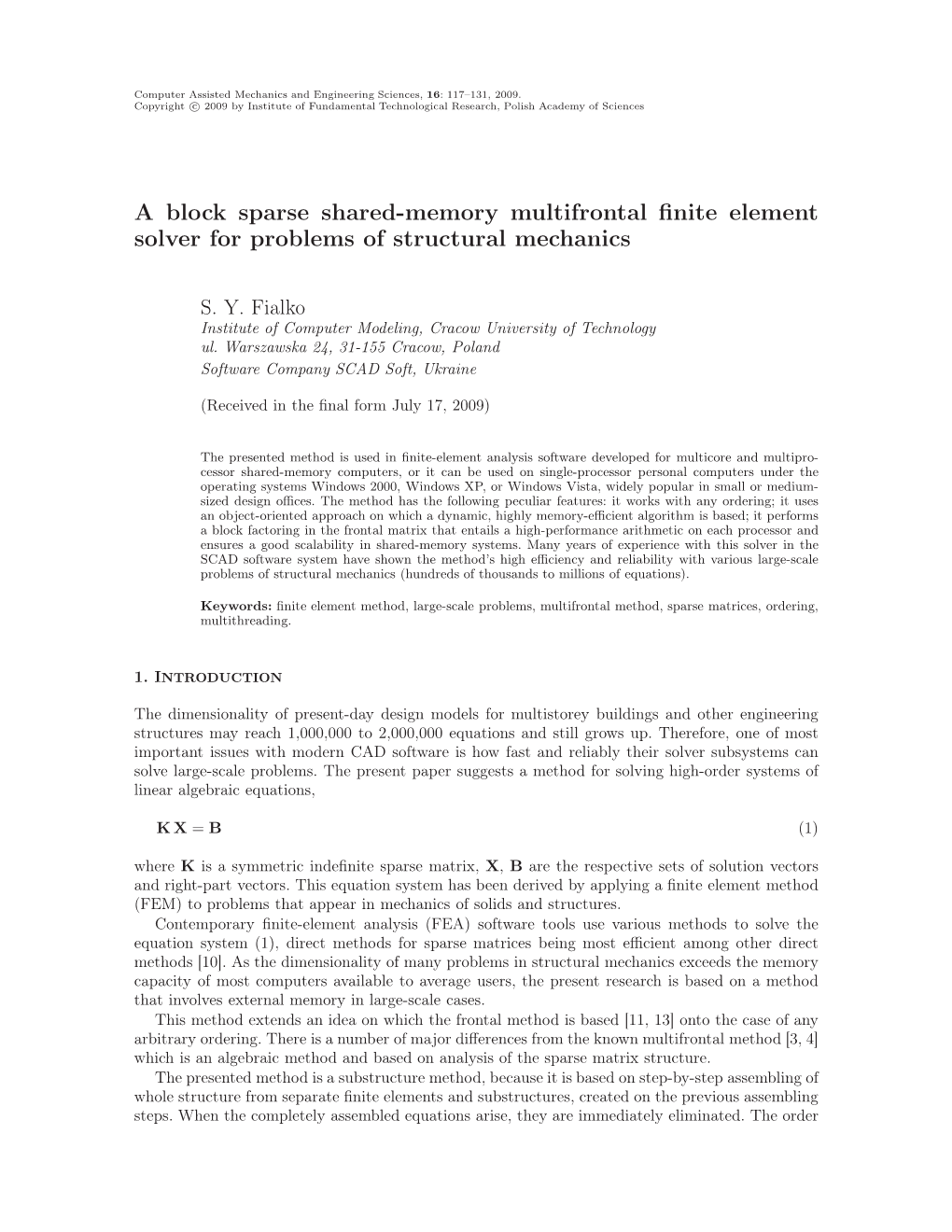 A Block Sparse Shared-Memory Multifrontal Finite Element Solver For