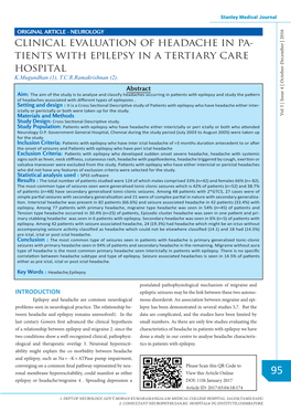 Clinical Evaluation of Headache in Pa- Tients with Epilepsy in a Tertiary Care