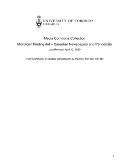 Canadian Newspapers and Periodicals Last Revised: April 13, 2020