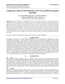 Comparative Study of AES, Blowfish, CAST-128 and DES Encryption Algorithm