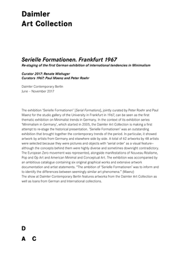Serielle Formationen. Frankfurt 1967 Re-Staging of the First German Exhibition of International Tendencies in Minimalism