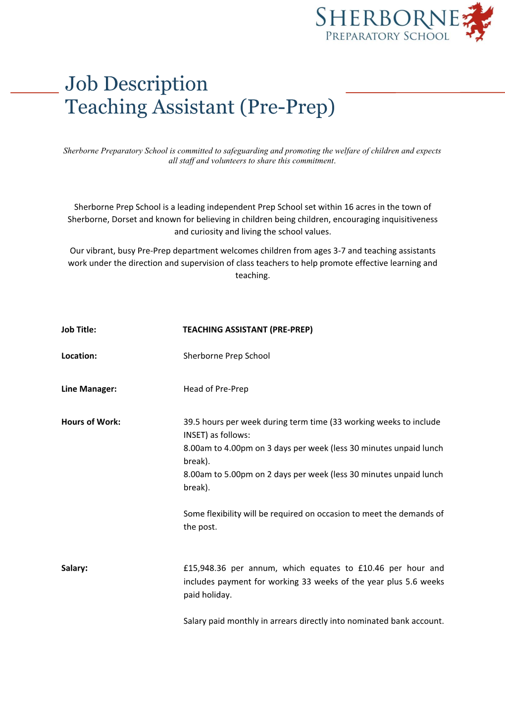 Job Description Teaching Assistant