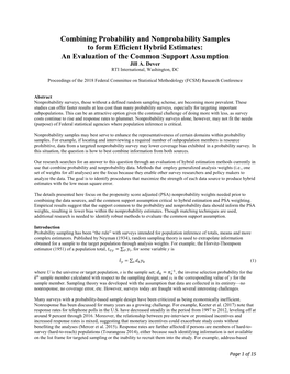 Combining Probability and Nonprobability Samples to Form Efficient Hybrid Estimates: an Evaluation of the Common Support Assumption Jill A