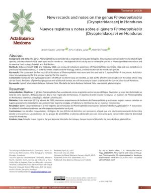 In Honduras Nuevos Registros Y Notas Sobre El Género Phanerophlebia (Dryopteridaceae) En Honduras