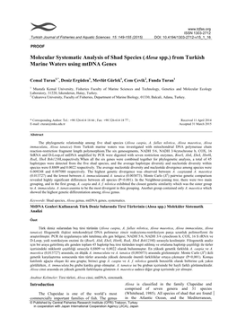 (Alosa Spp.) from Turkish Marine Waters Using Mtdna Genes