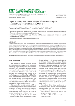 Digital Mapping and Spatial Analysis of Quarries Using GIS – a Case Study of Settat Province, Morocco