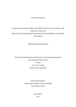 Tánczos Orsolya Causative Constructions and Their