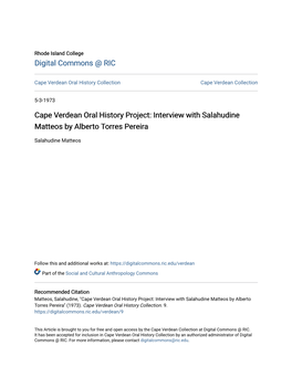 Cape Verdean Oral History Project: Interview with Salahudine Matteos by Alberto Torres Pereira