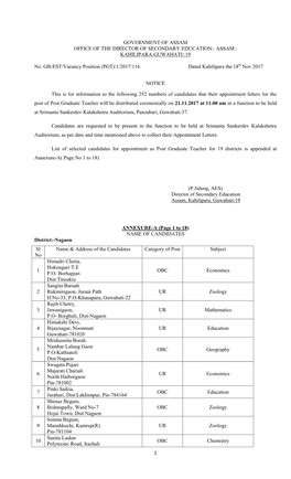 Final Select List for Post Graduate Teacher for 19 Districts