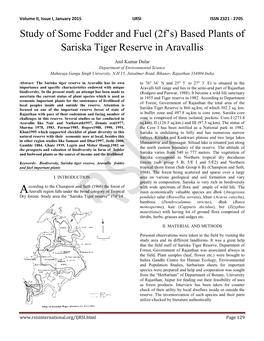 (2F's) Based Plants of Sariska Tiger Reserve in Aravallis