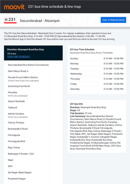 231 Bus Time Schedule & Line Route
