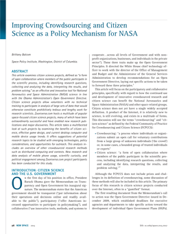 Improving Crowdsourcing and Citizen Science As a Policy Mechanism for NASA