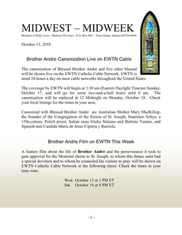 MIDWEST – MIDWEEK Brothers of Holy Cross –Midwest Province - P.O
