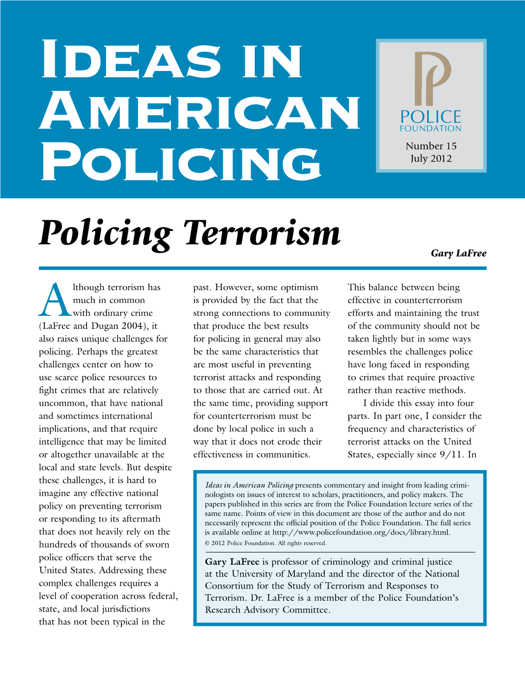 Policing Terrorism Gary Lafree