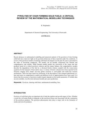 Pyrolysis of Char Forming Solid Fuels: a Critical Review of the Mathematical Modelling Techniques
