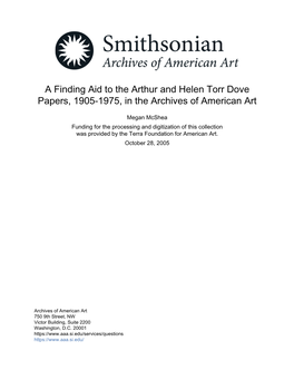 A Finding Aid to the Arthur and Helen Torr Dove Papers, 1905-1975, in the Archives of American Art