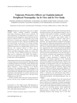 Valproate Protective Effects on Cisplatin-Induced Peripheral Neuropathy: an in Vitro and in Vivo Study