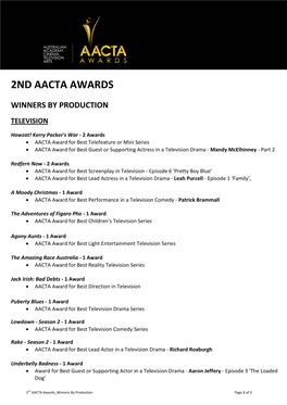 2Nd Aacta Awards Winners by Production Television