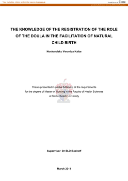 The Knowledge of the Registration of the Role of the Doula in the Facilitation of Natural Child Birth