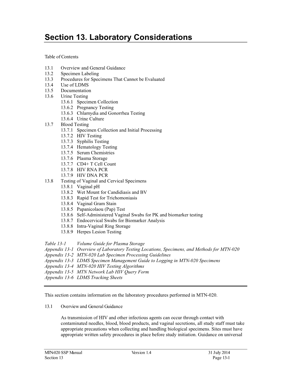 Section 13. Laboratory Considerations