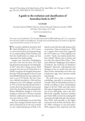 A Guide to the Evolution and Classification of Australian Birds in 2017