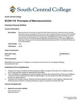 ECON 110 Principles of Macroeconomics