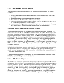 5. SKR Conservation and Mitigation Measures This Chapter Describes