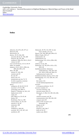 Ancestral Encounters in Highland Madagascar: Material Signs and Traces of the Dead Zoë Crossland Index More Information