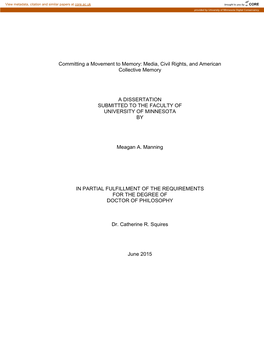 Media, Civil Rights, and American Collective Memory a DISSERTATION SUBMITTED to the FACULTY OF