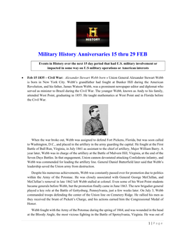Military History Anniversaries 15 Thru 29 FEB