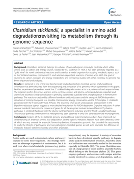 Clostridium Sticklandii, a Specialist in Amino Acid Degradation:Revisiting