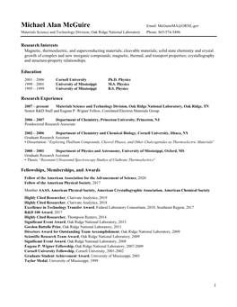 Michael Alan Mcguire Email: Mcguirema@ORNL.Gov Materials Science and Technology Division, Oak Ridge National Laboratory Phone: 865-574-5496