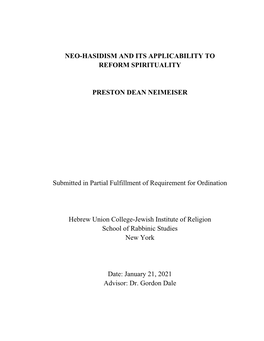 Neo-Hasidism and Its Applicability to Reform Spirituality
