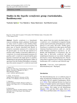 Studies in the Stypella Vermiformis Group (Auriculariales, Basidiomycota)