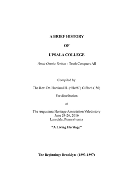 A Brief History of Upsala College