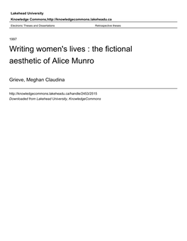 Writing Women's Lives : the Fictional Aesthetic of Alice Munro