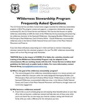 Wilderness Stewardship Program FAQ 2021