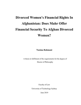 Divorced Women's Financial Rights in Afghanistan