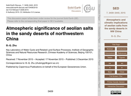 Atmospheric and Climatic Implications of Aeolian Salts from the Sandy Deserts in NW China