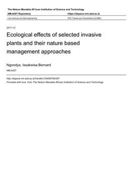 Ecological Effects of Selected Invasive Plants and Their Nature Based Management Approaches