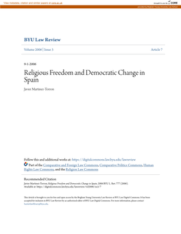 Religious Freedom and Democratic Change in Spain Javier Martinez-Torron
