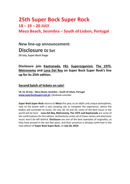 25Th Super Bock Super Rock 18 – 19 – 20 JULY Meco Beach, Sesimbra – South of Lisbon, Portugal
