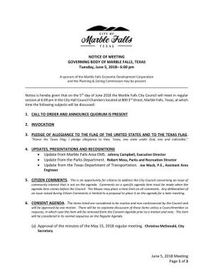 June 5, 2018 Meeting Page 1 of 3 NOTICE OF