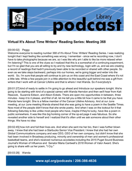 Virtual It's About Time Writers' Reading Series: Meeting 368